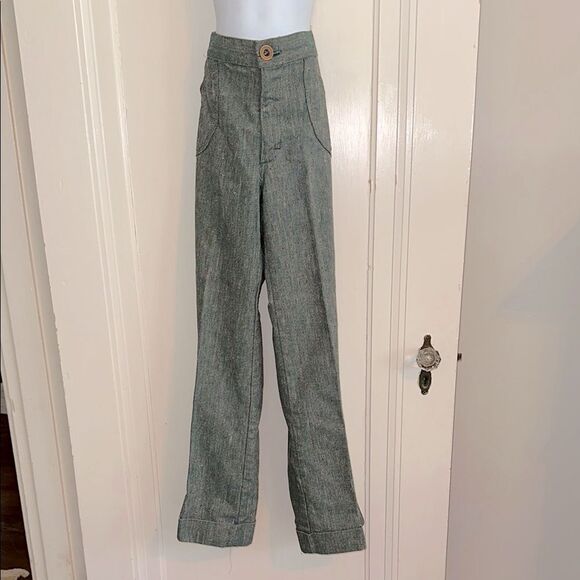 Vintage 70s H.I.S. For Girls green tweed bell bottom cuffed hem jeans - Picture 1 of 9